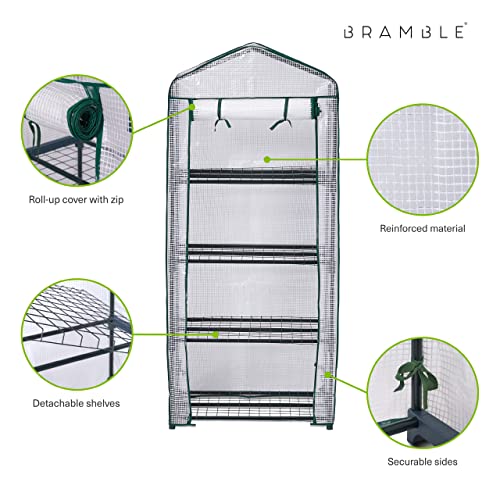 Bramble 4 Tier Mini Greenhouse For Outdoor & Indoor With Strong Reinforced Pe Cover, Steel Frame & Roll-Up Zipper Door - Weatherproof, Sturdy & Easy To Assemble - 63"X27"X19" #TOP4