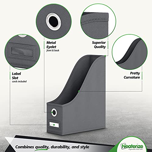 image for NEATERIZE Magazine Holder 4 PACK - File Holder and Book Organizer Set 
