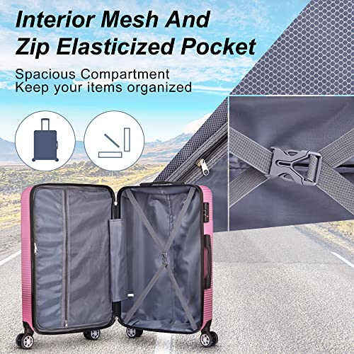 3 Piece Luggage with TSA Lock ABS, Durable Luggage Set, Lightweight Suitcase with Hooks, Spinner Wheels Cross Stripe Luggage Sets 20in/24in/28in Shipping from US warehouse (pink)4