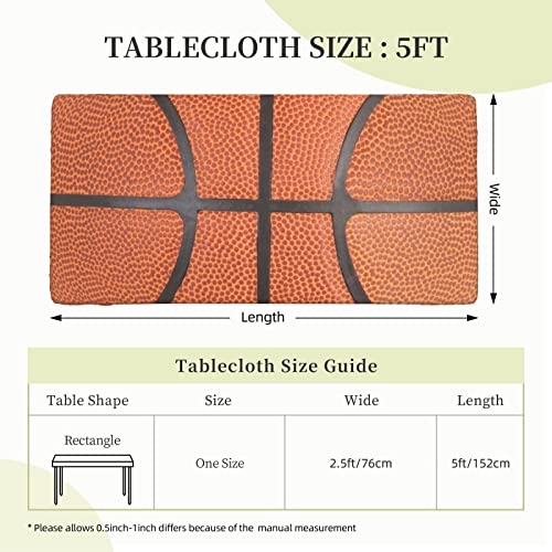 Rectangle Tablecloth Basketball Ball Sport Fitted Elastic Edged Waterproof Wipeable Table Cloth Cover Decorations 5 Ft Table Pad Cover For Party Dinning Room Picnic #TOP1