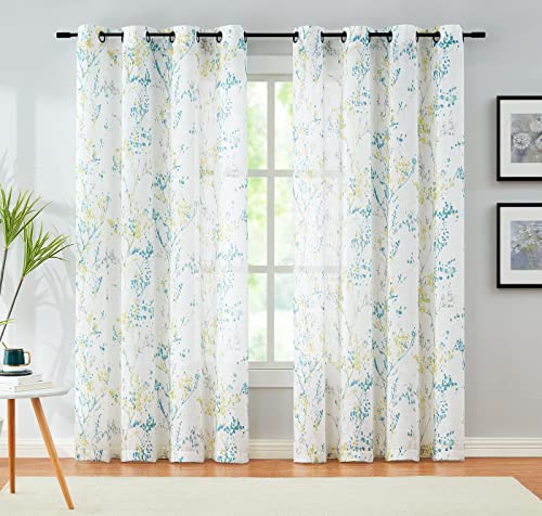 Branch Semi Sheer Curtains for Living Room Multi Yellow White Print 52x95 2