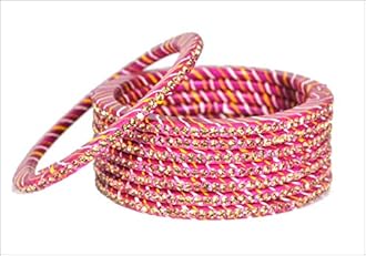 KANGANAS Lac Bangles for women Rajasthani Pink Rani Lahariya Chudi Set