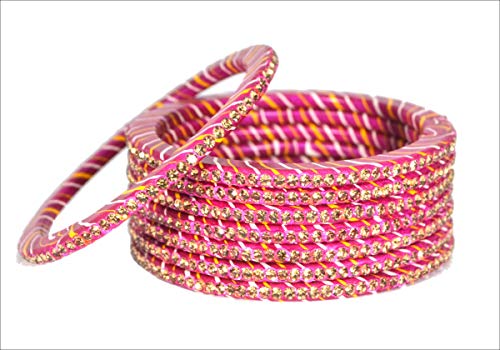 KANGANAS Lac Bangles for women Rajasthani Pink Rani Lahariya Chudi Set