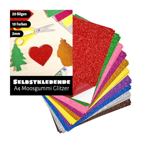 20 Bogen Moosgummi Glitzer, A4 Moosgummi Platten Selbstklebend 2mm Stark...