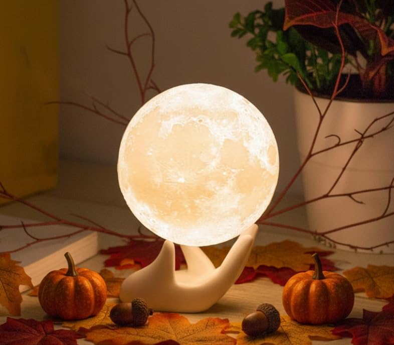 Mydethun 3.5 Inch 3D Moon Lamp – Mood Lighting with Ceramic Base, Dual-Color White/Yellow, Touch-Dimmable LED Night Light, Gift for Women Teenage Girls,Light for Kids Room Fall Decor