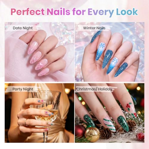 Image of Beetles Glitter Gel Nail Polish Set, 20 Colors Party Auras Gel Polish | Platinum Diamond Shimmer Gel Shades With Base, Glossy&Matte Top Coats for Uv Led Soak-Off Nail Art