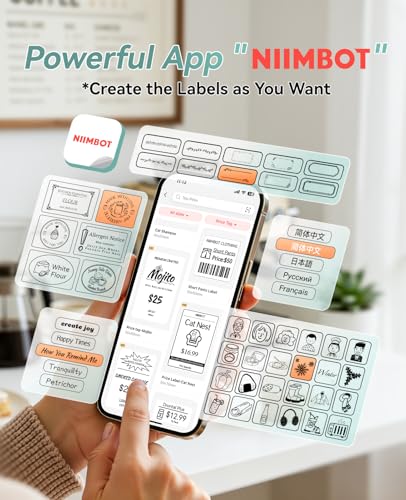 Image of NIIMBOT B2 Label Maker(Gray White) Machine with 4 Rolls Label Tape for Home Kitchen Office Coffee Shop Bakery Organization