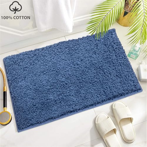 Image of Luxe Home Colosseum Bath Mat 100% Cotton (40x60 cm) Super Soft Non-Slip Bathroom Mat for Bedroom Door (Blue)