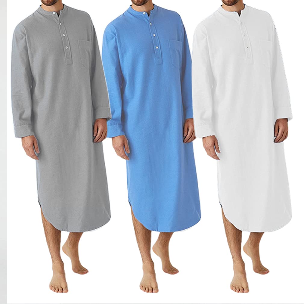 Camisón De Dormir para Hombre, Camisones De Manga Larga, CóModo, Grande Y Alto, con Cuello En V, Pijama Suave Y Suelto para El Hogar, Hospital, Loungewear