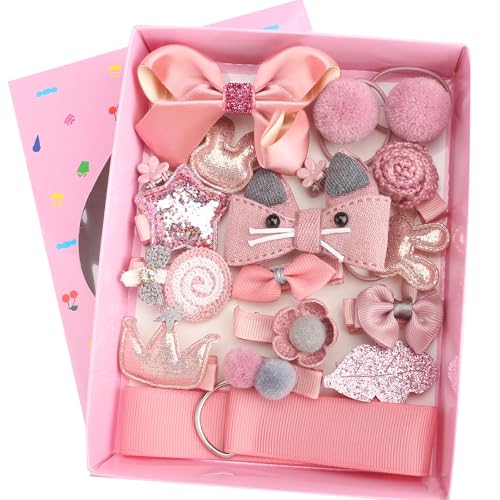 HQCM Mädchen Baby Haarspangen Set mit Haar Organizer Gürtel, 18 Stück Kinder Haarschmuck Geschenkset Feines Haar Haarspangen Haarnadeln Schleifen Krawatten Haarspange Clips für Weihnachten, Geburtstag