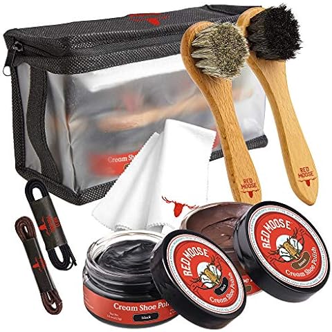 RED MOOSE 8pc Black and Brown Shoe/Boot Cleaning Kit – Polish, Brushes, Cloth, Case Cover