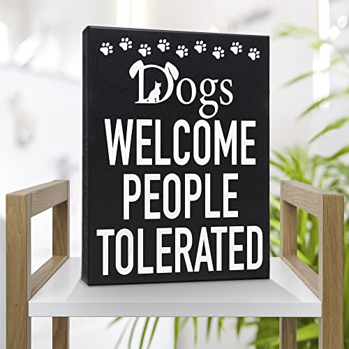 JennyGems-Dogs-Welcome-People-Tolerated-Wooden-Sign-Funny-Dog-Gifts-Wall-Hanging-and-Shelf-Decor-Made-in-USA JennyGems Dogs Welcome People Tolerated Wooden Sign Funny Dog Gifts Wall Hanging and Shelf Decor Made in USA