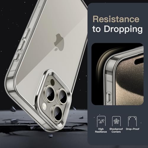 Image of JETech Cover Case for iPhone 15 Pro 6.1-Inch, Non-Yellowing Shockproof Phone Bumper Cover, Anti-Scratch Clear Back (Natural Titanium)