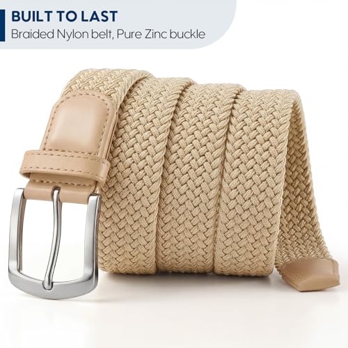 Image of SUOSDEY Men Stretch Braided Belt, Elastic Belt for Jeans Pants Casual Golf Belt 1 3 /8 inch
