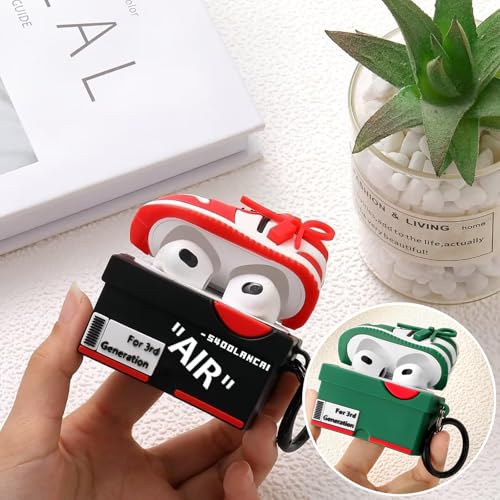 Image of [2Pack] Gedicht for Apple Airpods 3rd Generation Case Cover, Cute Cartoon Shoe Box Soft Silicone Protective Cases for AirPods 3 Case with Keychain for Women Men, Red+Green