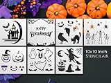 Stencils Happy Halloween 10х10” 8-Pack Set: DIY Halloween Crafts, Reusable Large Stencils for Pumpkins, Walls, and Wood Painting - Halloween Skeleton, Wall Art, and Decals for Ultimate Spooky Decor