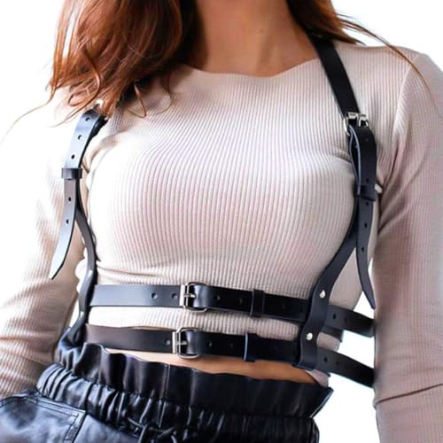 Leather Waist Belt Black Chest Harness Fashion Goth Rave Body Accessory for Women