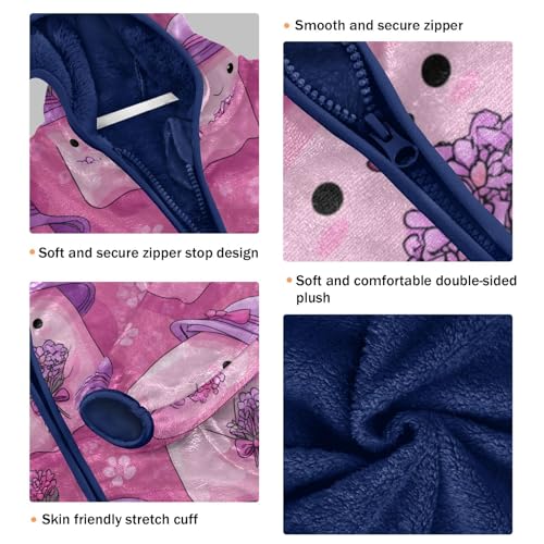 Cute Purple Ghosts with Flowers Toddler Fleece Jacket Girl Boys Hooded Fleece Jacket Coat Warm Outwear Zip-up 3-10T3