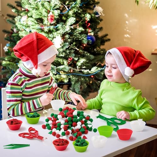 Image of EZdhuawuse Summer Fine Motor Toys - 270Pcs Counting Sorting Sensory Bin Filler Set for Kids Xmas Counting Toy with Felt Xmas Tree Pom Poms Cup Clip for Preschool Education Activities