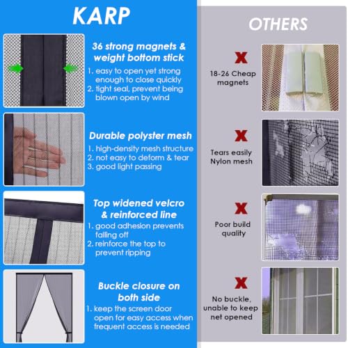 Image of KARP Magnetic Mosquito Net Door with Stay-Open Buckle - Heavy Duty Mesh Screen Door, Auto Close Magnets, Hands-Free Entry, Easy Install, Pet & Kid Friendly for Home(85 X 205, Black)