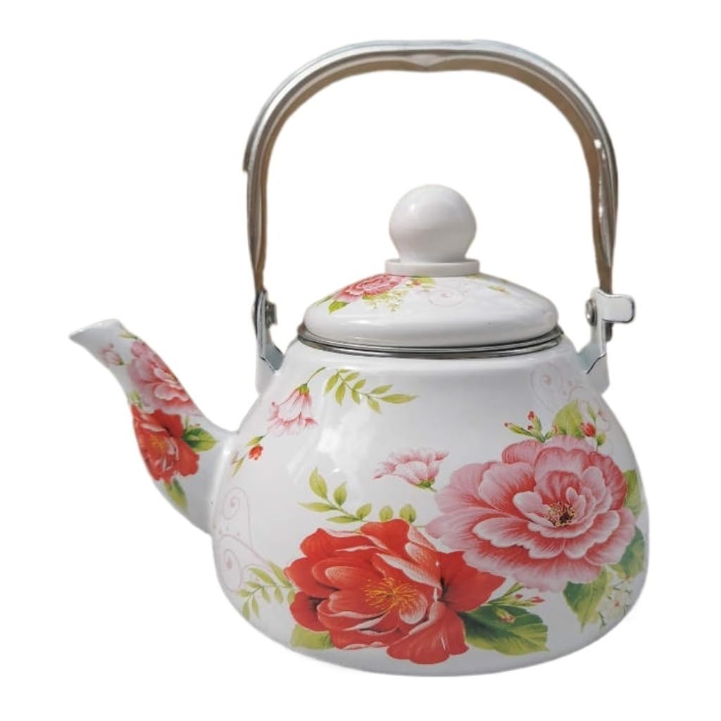 Tetera esmaltada Kung Fu Tetera esmaltada Tetera Rosa Tetera de Leche Mini Tetera Cocina de inducción Tetera Tetera de Flor pequeña Tetera (E 1L)