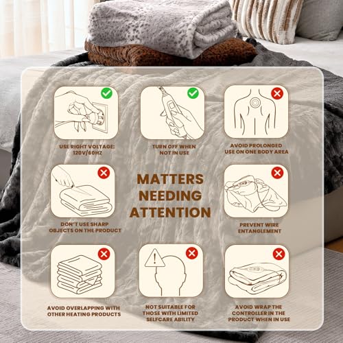 Image of Bearhug Heated Blanket Full Size 77 inchx 84 inch, Marble Black Electric Blanket, Reversible Faux Fur & Sherpa, 10 Heating Levels & 1-12H Auto Off, Over-Heat Protect, ETL, Washable Heated Blanket