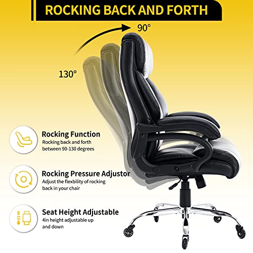 Chizzysit Big And Tall Office Chair For Heavy People 400Lbs, High Back Executive Office Chair With 2-Point Massage, Heavy Duty Office Chair Wide Seat With Strong Metal Base Quiet Wheels,Black #TOP3