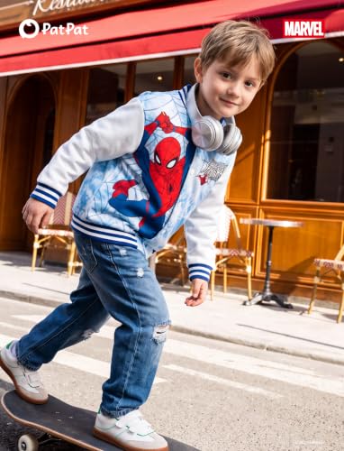 Image of Disney Marvel Bomber Jacket Spider Man Toy Story Cars Varsity Cardigan2-13Y | Officially Licensed Snap Button Coat,Fall Star Wars Graphic Cloth Top,Hulk Venom Stitch Mickey Lightning Mcqueen Kids Apparel