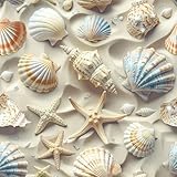 ReWallpaper Coastal Peel and Stick Wallpaper 3D Seashell Starfish Sandy Removable Wall Paper for Bedroom 17.5in×23ft Self Adhesive Nautical Ocean Decorative Contact Paper for Cabinets Accent Walls