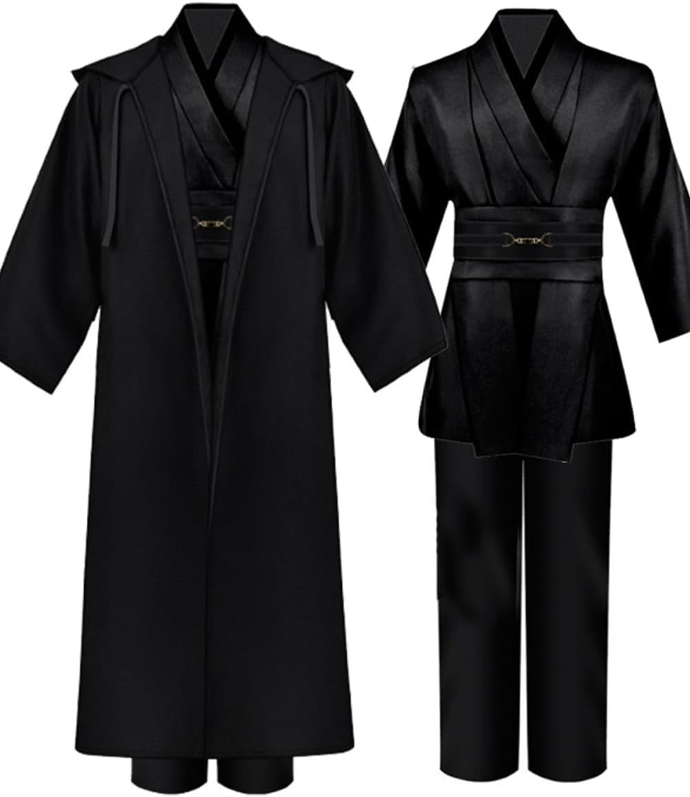 COSXINGYI Adult Jedi Costume Robe Men Cosplay Outfit Hooded Cloak Obi Wan Kenobi Tunic Cape Halloween Suits
