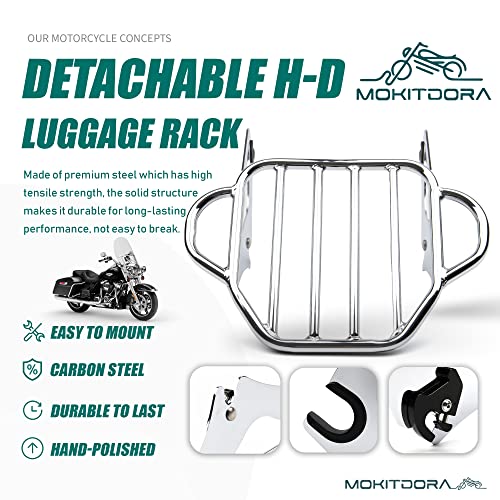 Mokitdora Detachable Two-Up Luggage Rack Mounting Rack Compatible With Harley Touring Road King Road Glide Street Glide Electra Glide 2009-2023, Chrome #TOP3
