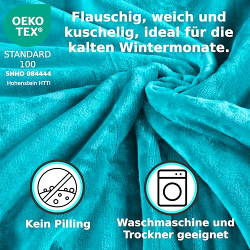 MALIKA® Premium warme Spannbettlaken Cashmere-Touch Bettlaken Jersey Fleece Spannbetttuch Laken, Farbe:Petrol, Größe:140-160 x 200 cm