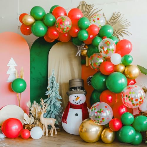 Image of FunHot Christmas Balloons, 60 Pcs Red Green Gold Balloons, 12 Inch Red Green Confetti Balloons Metallic Gold Helium Balloons White Latex Balloons for Happy New Year Merry Christmas Party Decorations