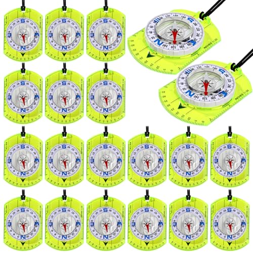 LaRandom 20 Pcs Acrylic Orienteering Compass Hiking Backpacking Survival Reliable Compass Advanced Scout Compasses Outdoor Gear for Map Reading Navigation Camping Survival Exploring(Yellow)