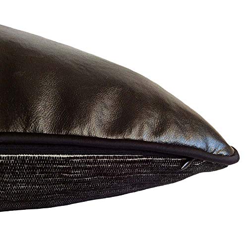 Pillowerus Artificial Leather Black 14"X24" Inches Couch Pillowcase Cushion Cover - Modern Fashionable Decorative Throw Lumbar Bolster Pillow Case With Piping For Indoor-Outdoor Home, Office, Car #TOP2