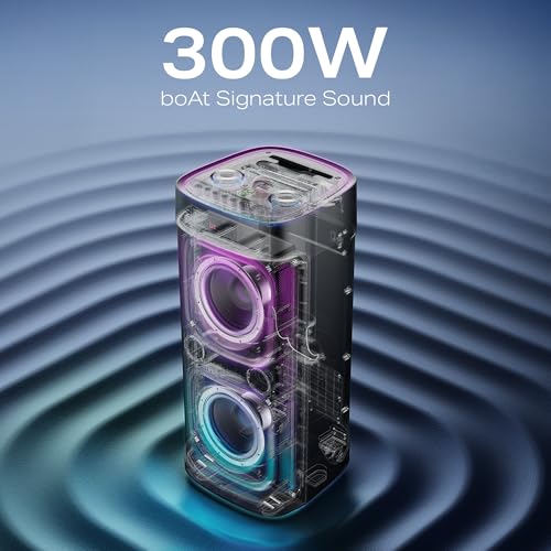 Image of Boat 2025 Launch PartyPal 700, 300W, Disco Ball, Karaoke Auto-Tune, Rechargeable UHF Wireless Mic, RGB LEDs, 6H Battery, Trolley-Wheels, Bluetooth Speaker, Karaoke mic with Speaker (Premium Black)