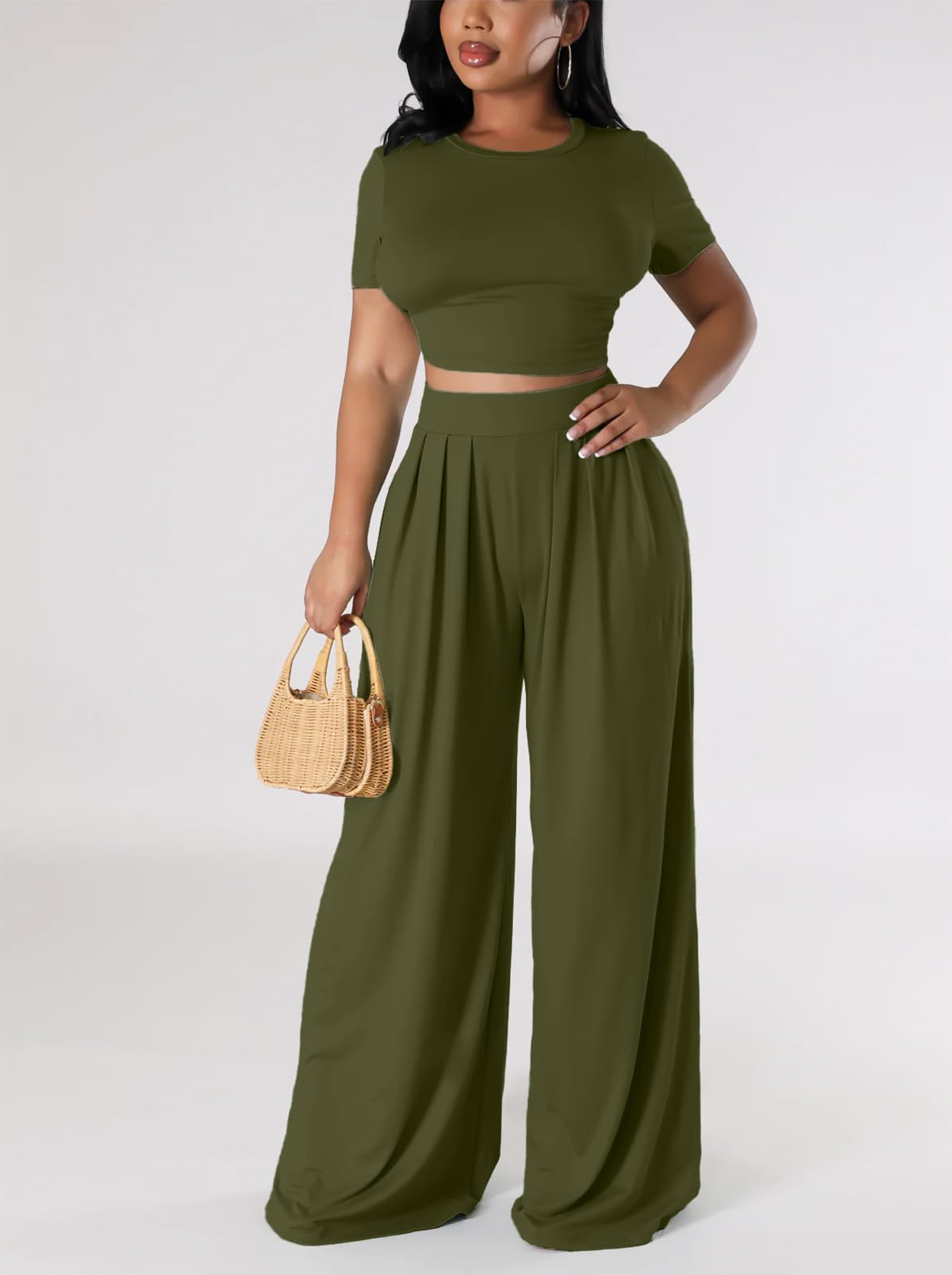 Hostoyo Hostoyo Short Sleeve Palazzo Pants Sets Moderno Mujer