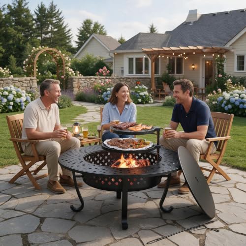 Outdoor 43 Fire Pit with Adjustable Grills and Lid