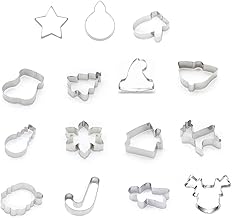 LIOOBO 15 peças de molde de biscoito em forma de elementos de Natal, conjunto de cortadores de biscoito de aço inoxidável, fondant, bolo, biscoito, ferramentas de molde para assar massas, pastelaria, decoração de Natal, acessórios criativos