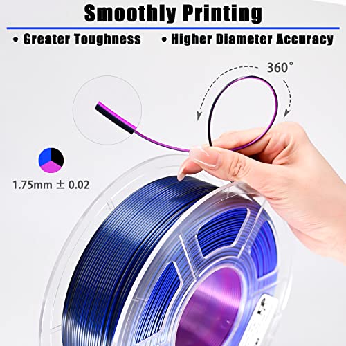 Image of PLA Filament 1.75mm, High Speed Printing Silk PLA 3D Printer Filament, Tri Color Filament Black Purple Blue 1.75 PLA Filament, 3 in 1 Coextrusion 3D Filament PLA 1.75 + /-0.02mm, 1kg /2.2lb