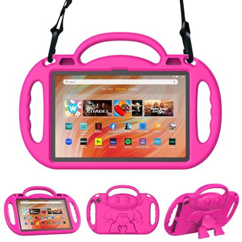 Fire HD 10 Tablet Case for Kids (13th/11th Gen, 2023/2021) - Sonlaryin Lightweight Kid-Proof Case with Strap, Handle and Kickstand for Fire HD 10 Plus & Kids Pro Tablet, Not Fit TCL Case - Pink