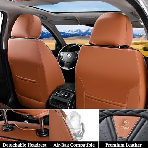 Image of FLORICH Seat Covers for Cars, Waterproof Seat Covers, Leather Car Seat Covers 2 Pack, Universal Seat Cushion Protector for Most Cars Trucks SUV-Brown&Black