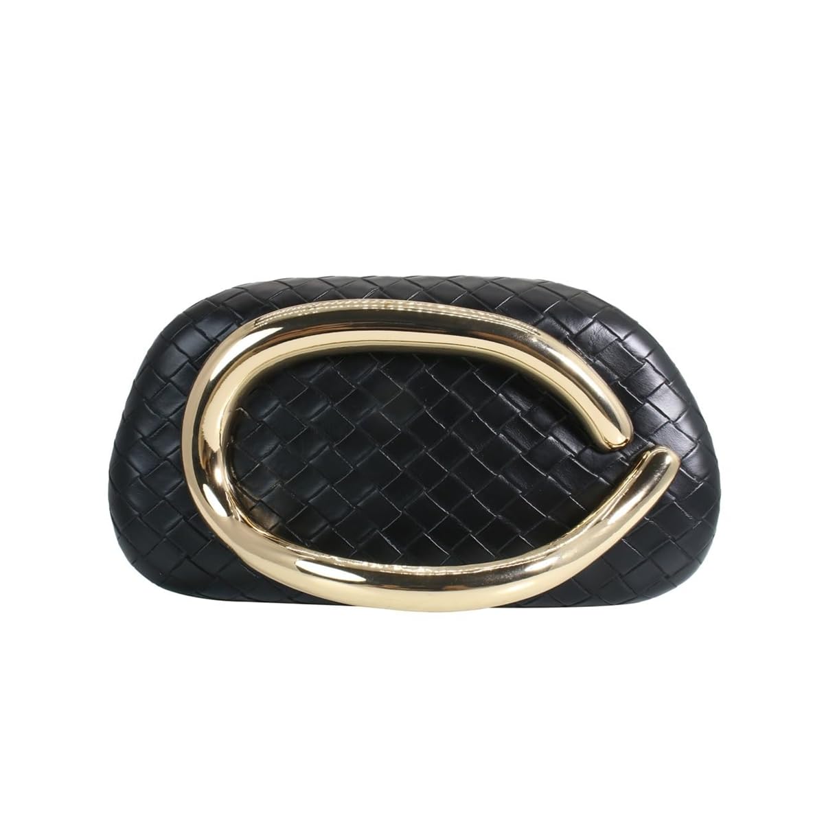 Women Woven PU Leather Clutch Box Metal Handle Evening Bag Trendy Leather Handbag Weave Shoulder Purse for Causal