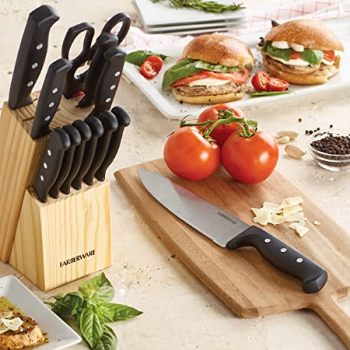Farberware 22-Piece Kitchen Knife Block Set, High Carbon Stainless Steel | Complete Kitchen Set with Knives, Steak Knives, Scissors, Sharpening Steel, Prep Tools and Storage Block - image 8