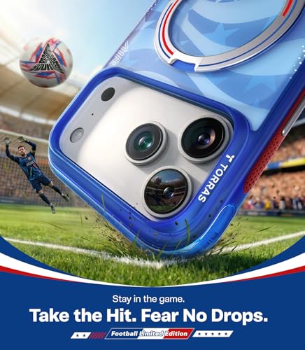 Image of TORRAS World Cup Spirit Inspired, Football Limited Edition Ostand Q3 Air for iPhone 17 Pro Case & 360 Magnetic Stand, Fit for MagSafe, Mil-Grade Drop Tested, Camera Control Button, Starlight