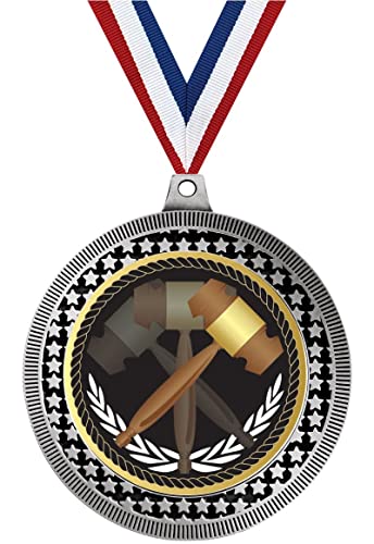Crown Awards 2.75" Debate Gavels Medal Award, Silver Vega Debate Gavels Team Trophy Award Includes Free Neck Ribbon