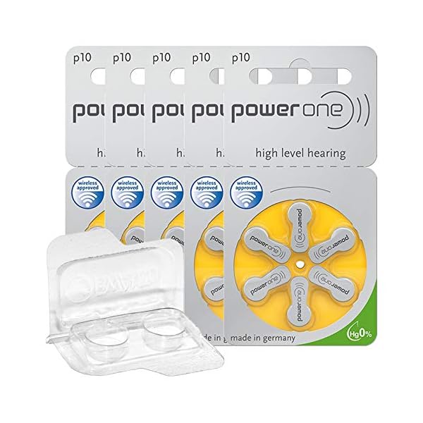 30x/60x/120x Power One Hörgerätebatterien + Aufbewahrungsbox für 2 Hörgerätebatterien (10, 13, 312, 675), Batteriebox…