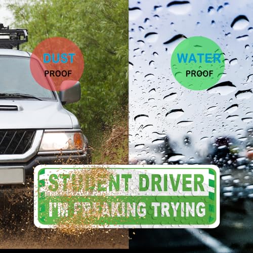 Image of 3 Pack Student Driver Magnet for Car, Magnetic Student Driver Sign for Vehicle, Reflective Warning Bumper Sticker Magnet Sign for New Driver, 10 inch x 4 inch (GREEN)