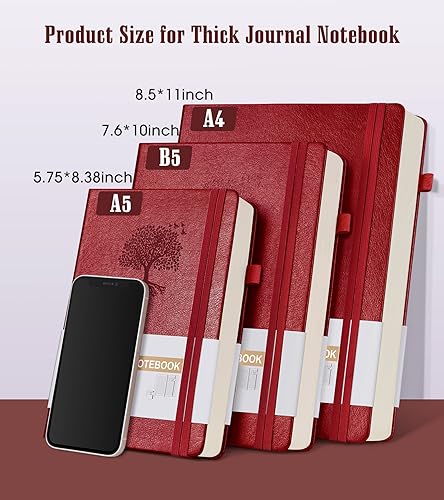Image of Lined Journal Notebook, 365 Pages B5 Large Journals for Writing College Ruled Notebook, Hardcover Leather Journal for Women Men, Daily Notebook for Work, Note Taking, 100Gsm Paper ( 7.6'' X 10'' Wine)