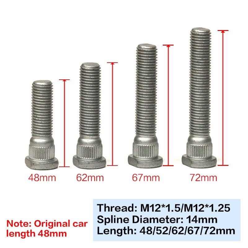 5/20Pieces Forged Wheel Hub Spline 14mm Bolt Screw 12x1.5 12x1.25 48/62/67/ 72mm Suit Fit Use for(5PCS 48mm,M12x1.5)